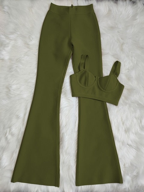 sixsr Set 2 Pieces Strap Sleeveless Bustiers And Long Bell-Bottoms Trousers Sexy Celebrity Party Sheath Vestidos Dobanmbd