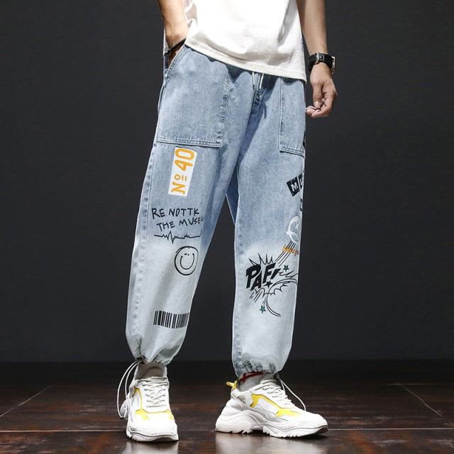High Street Embroidery Letter Jeans Men Oversized Loose Gradient Jeans Trousers Hip-Hop Dance Party Jeans Pants Men