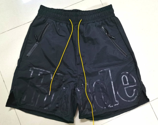 Rhude Shorts Men Women Big Letter Logo Rhude Shorts 2024 Summer Casual Oversize Breechcloth Yellow drawstring Pill Zipper Head