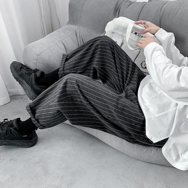 Privathinker Korean Men's Striped Harem Pants 2024 Streetwear Man Casual Loose Trousers Japanese Men Black Gray Pants Plus Size
