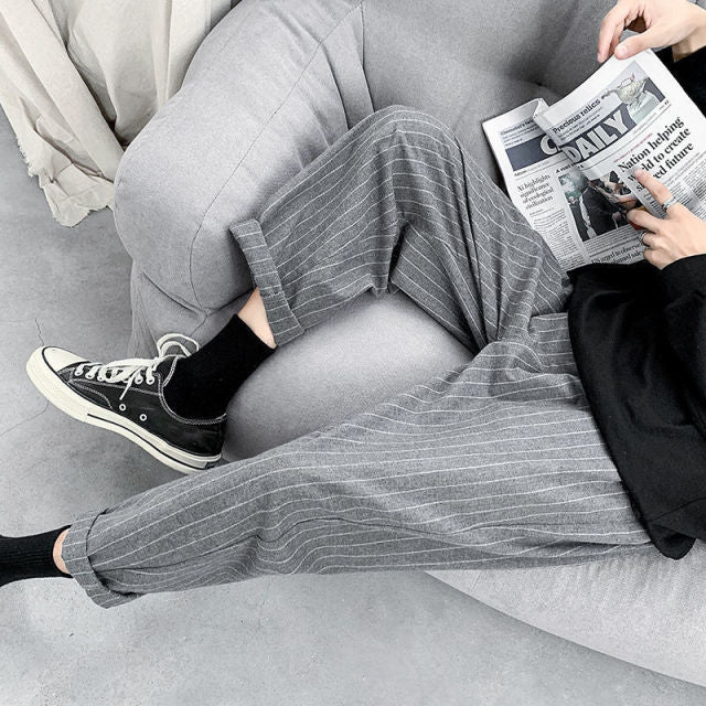 Privathinker Korean Men's Striped Harem Pants 2024 Streetwear Man Casual Loose Trousers Japanese Men Black Gray Pants Plus Size