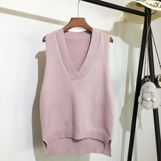 Sixsr Fashion Women Knitted Vest Pullovers V Neck Sleeveless Houndstooth Knitted Jumper Pullovers Korean Loose Plaid Sweater Vest