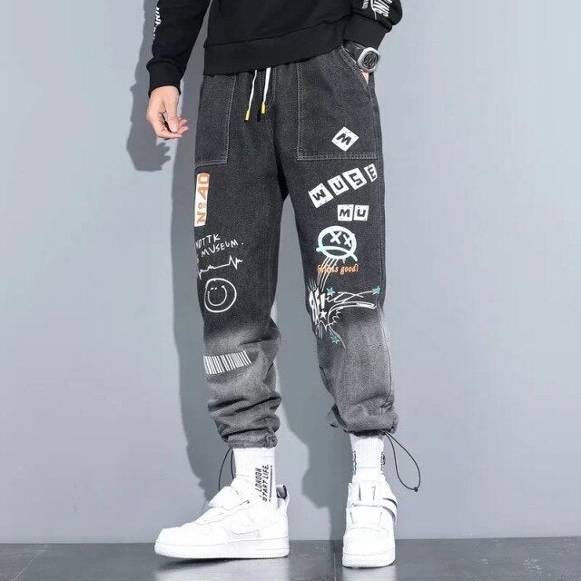 High Street Embroidery Letter Jeans Men Oversized Loose Gradient Jeans Trousers Hip-Hop Dance Party Jeans Pants Men