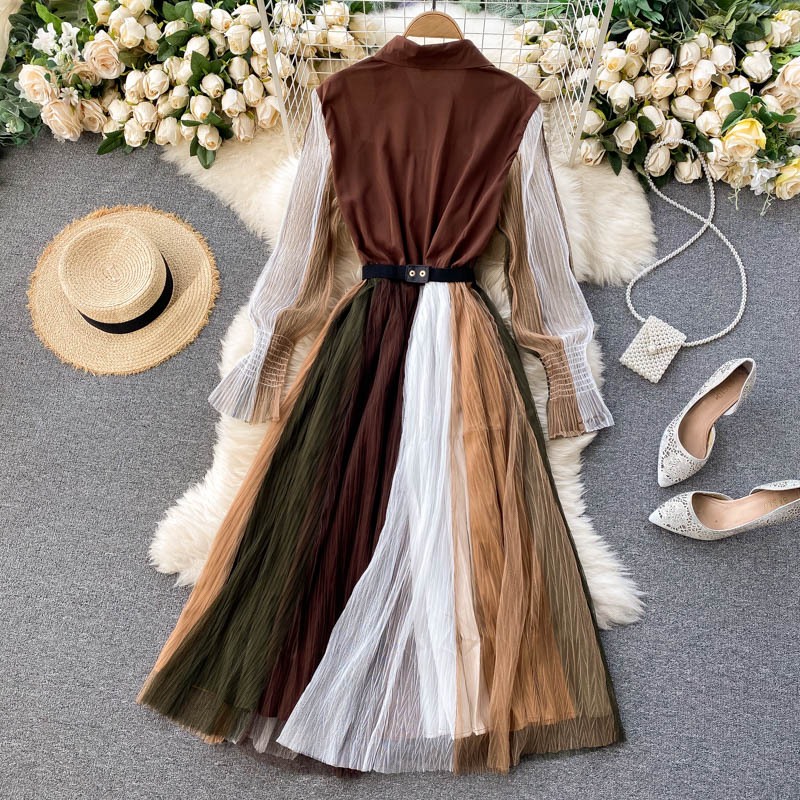 sixsr Luxury A-line Boho Patchwork Autumn Elegant Dresses Women Party Long Sleeve High Waist Vintage Dress Spring Lace