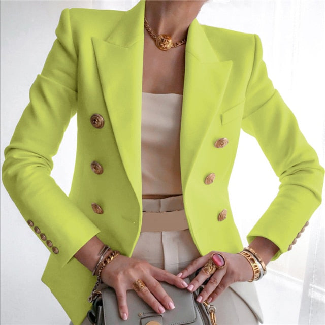 Sixsr Winter Women Blazer Double Breasted Blazer Coat Fashion Slim long Sleeve Elegant Suit Jacket Office Women Blazer