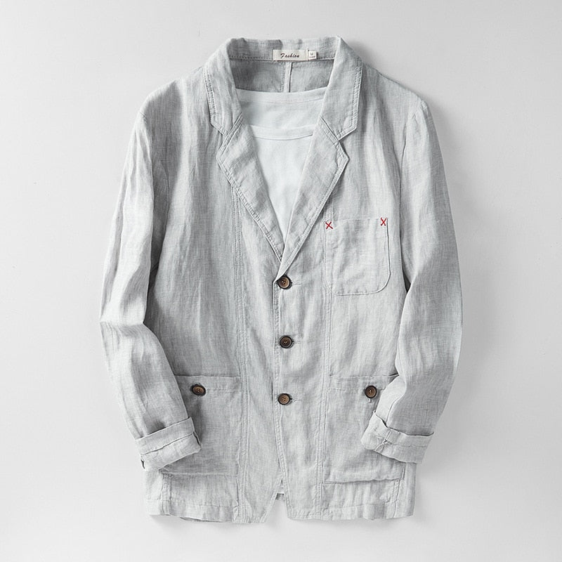 New Arrival Spring Mens Blazer Linen 100% Suit Dress Jacket High Qualtiy Fashion Luxury Men Size M L XL XXL XXXL