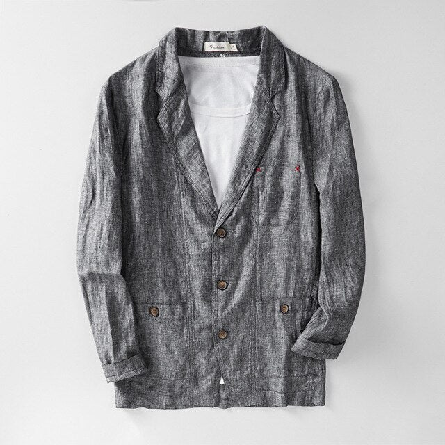 New Arrival Spring Mens Blazer Linen 100% Suit Dress Jacket High Qualtiy Fashion Luxury Men Size M L XL XXL XXXL