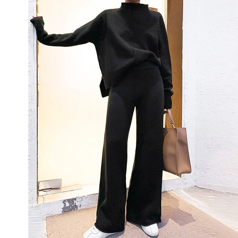 Sixsr Yedinas Two Piece Set Top And Pants Winter Korean Womens Tracksuit Set Knitted Casual 2 Piece Sets Clothes Womens Outfits