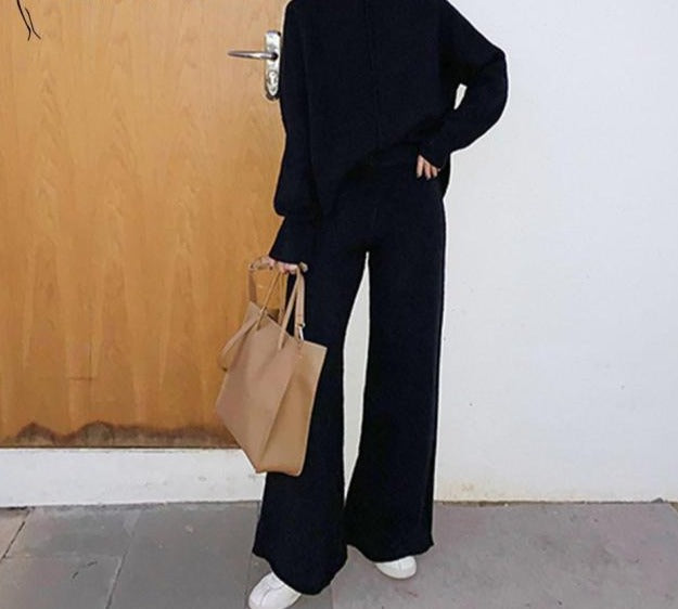 Sixsr Yedinas Two Piece Set Top And Pants Winter Korean Womens Tracksuit Set Knitted Casual 2 Piece Sets Clothes Womens Outfits