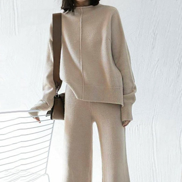 Sixsr Yedinas Two Piece Set Top And Pants Winter Korean Womens Tracksuit Set Knitted Casual 2 Piece Sets Clothes Womens Outfits