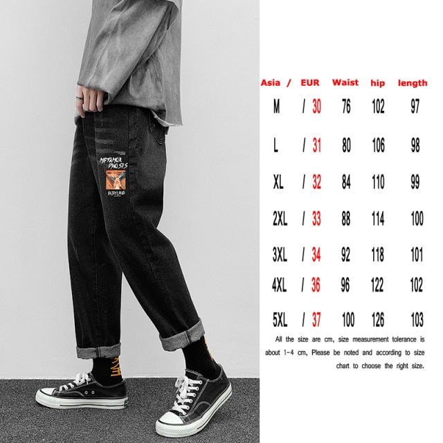 Fashion Print Blue Jeans Pants for Mens Japanese Harajuku Streetwear Teens Plus Size Denim Clothes Boyfriend Baggy Jean Trousers