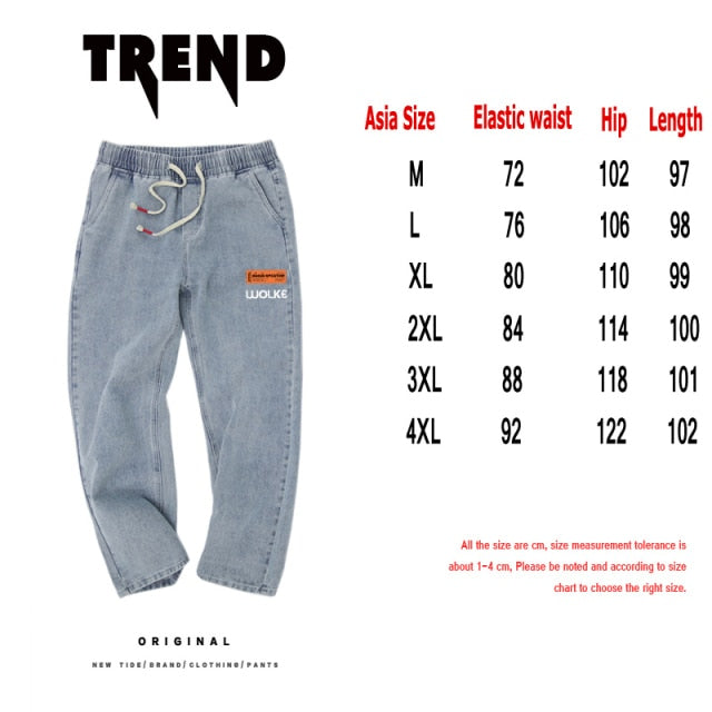 Fashion Print Blue Jeans Pants for Mens Japanese Harajuku Streetwear Teens Plus Size Denim Clothes Boyfriend Baggy Jean Trousers