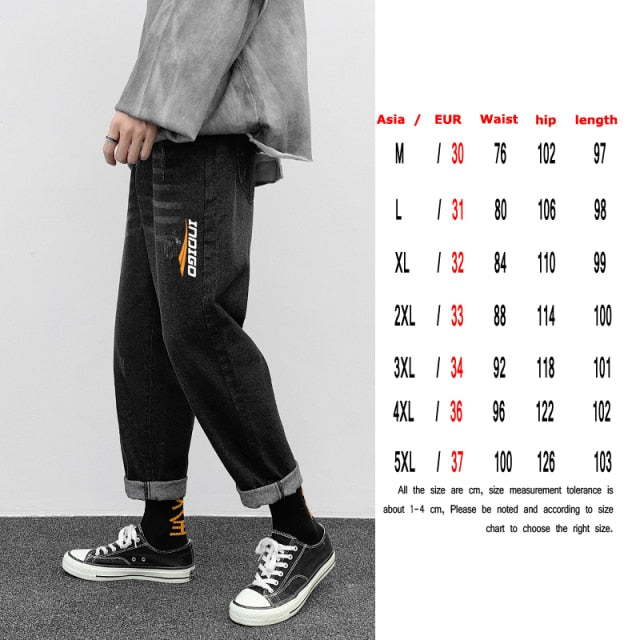 Fashion Print Blue Jeans Pants for Mens Japanese Harajuku Streetwear Teens Plus Size Denim Clothes Boyfriend Baggy Jean Trousers
