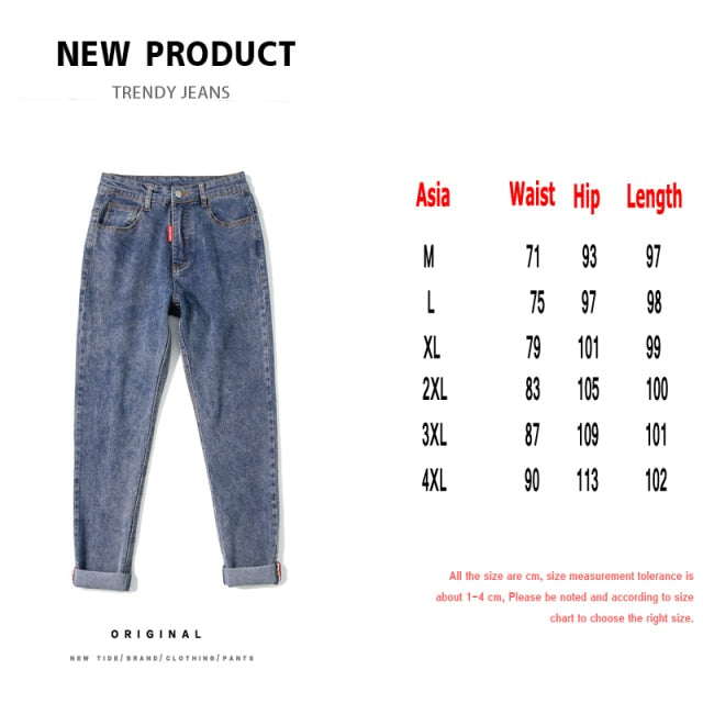 Fashion Print Blue Jeans Pants for Mens Japanese Harajuku Streetwear Teens Plus Size Denim Clothes Boyfriend Baggy Jean Trousers