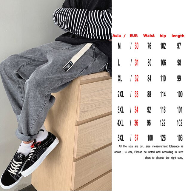 Fashion Print Blue Jeans Pants for Mens Japanese Harajuku Streetwear Teens Plus Size Denim Clothes Boyfriend Baggy Jean Trousers