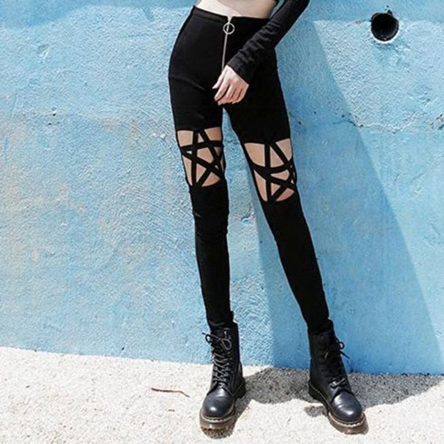 Sixsr Rosetic Lace Up Casual Cargo Pants Women Buckle Gothic Punk Rock Dark Black Pantalons High Waist Pants Plus Size Trousers S-5XL