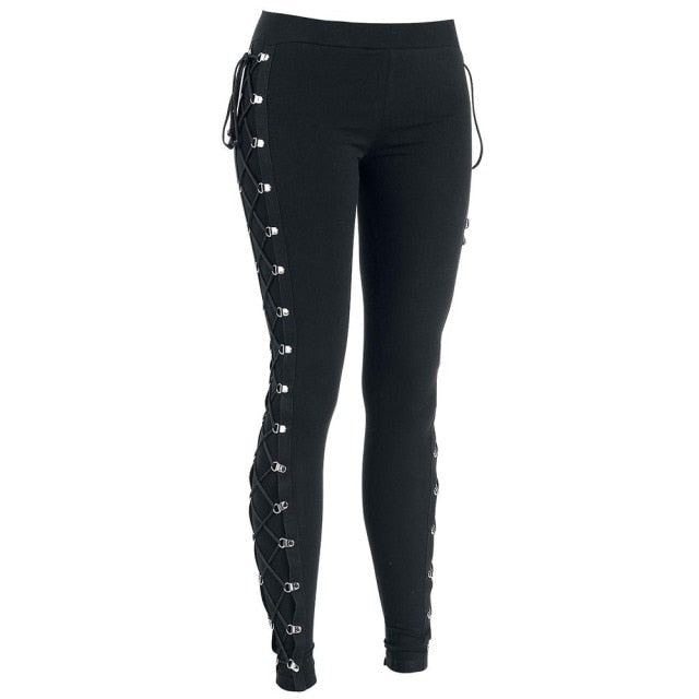 Sixsr Rosetic Lace Up Casual Cargo Pants Women Buckle Gothic Punk Rock Dark Black Pantalons High Waist Pants Plus Size Trousers S-5XL