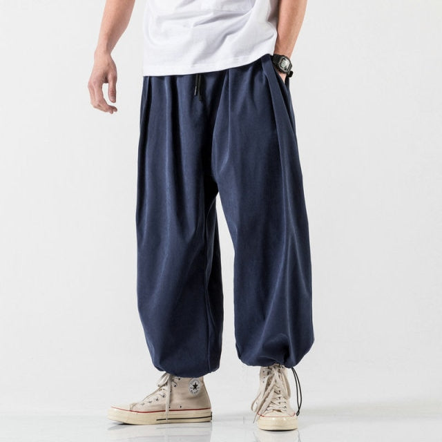 New Design Drawstring Harem Pants Men Baggy Jogging Pants Japanese Style Male Crotch Wide Leg Pants Casual Loose Trousers