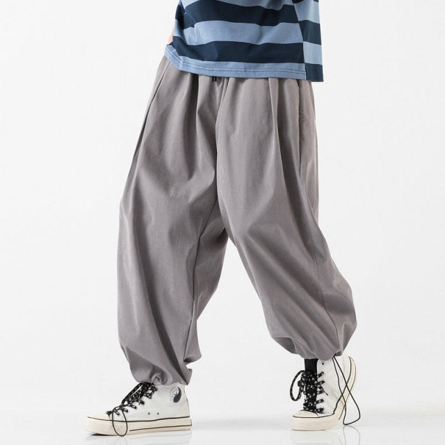 New Design Drawstring Harem Pants Men Baggy Jogging Pants Japanese Style Male Crotch Wide Leg Pants Casual Loose Trousers