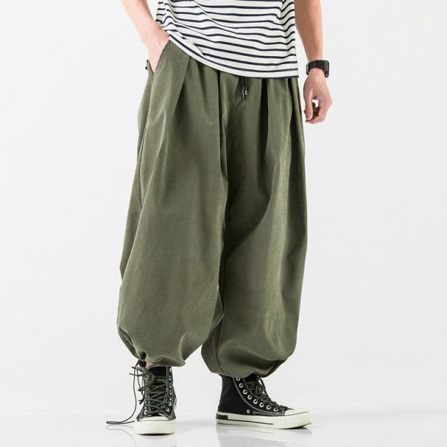New Design Drawstring Harem Pants Men Baggy Jogging Pants Japanese Style Male Crotch Wide Leg Pants Casual Loose Trousers