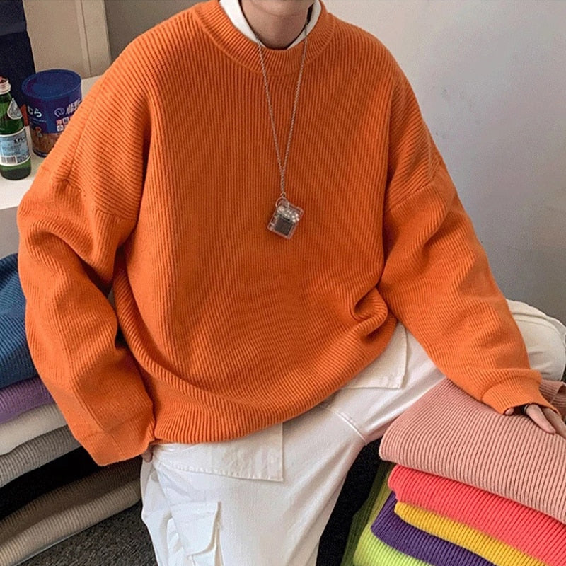 Mens Solid Harajuku Warm Knitted Sweaters Pullover 2024 Men Vintage 15 Colors Winter Sweater Male Japanese Wool Sweater