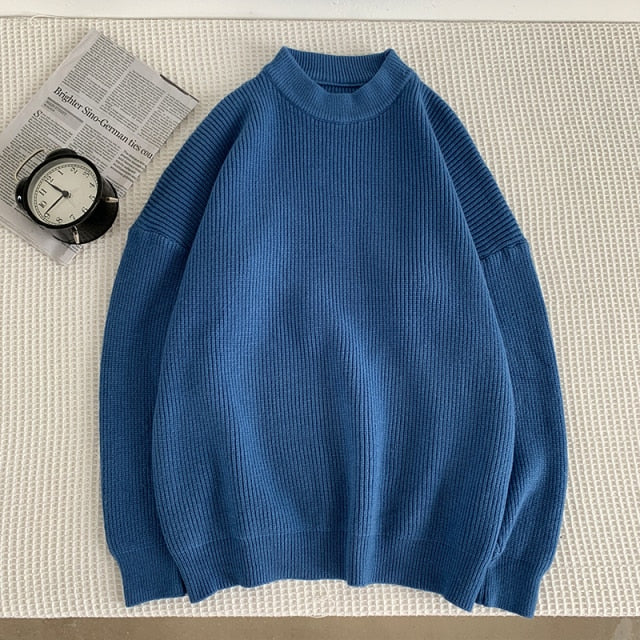 Mens Solid Harajuku Warm Knitted Sweaters Pullover 2024 Men Vintage 15 Colors Winter Sweater Male Japanese Wool Sweater