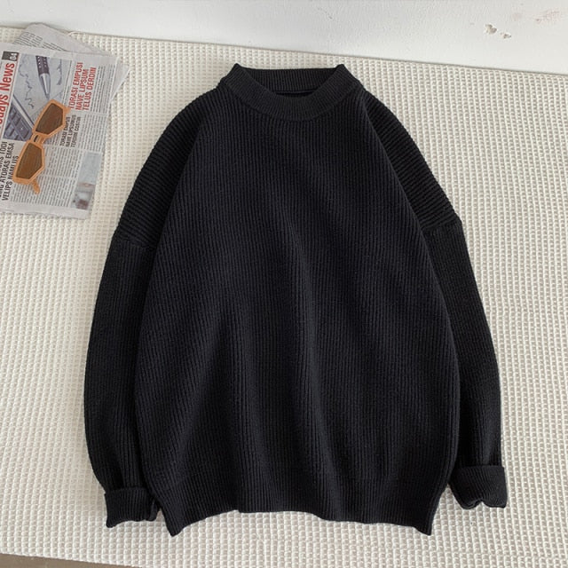 Mens Solid Harajuku Warm Knitted Sweaters Pullover 2024 Men Vintage 15 Colors Winter Sweater Male Japanese Wool Sweater