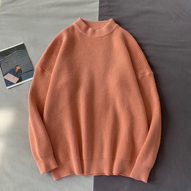 Mens Solid Harajuku Warm Knitted Sweaters Pullover 2024 Men Vintage 15 Colors Winter Sweater Male Japanese Wool Sweater