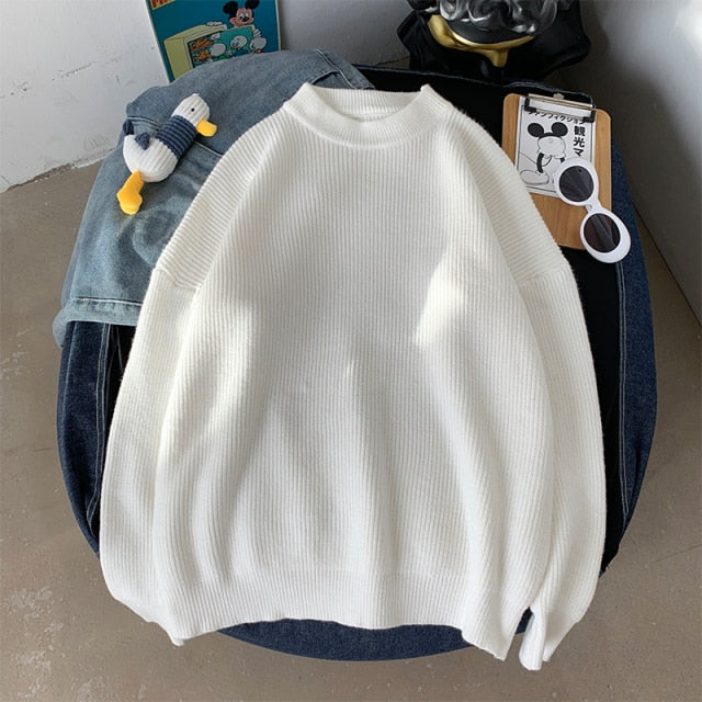 Mens Solid Harajuku Warm Knitted Sweaters Pullover 2024 Men Vintage 15 Colors Winter Sweater Male Japanese Wool Sweater