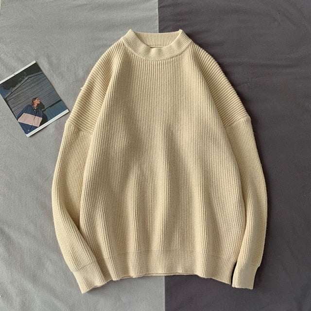 Mens Solid Harajuku Warm Knitted Sweaters Pullover 2024 Men Vintage 15 Colors Winter Sweater Male Japanese Wool Sweater