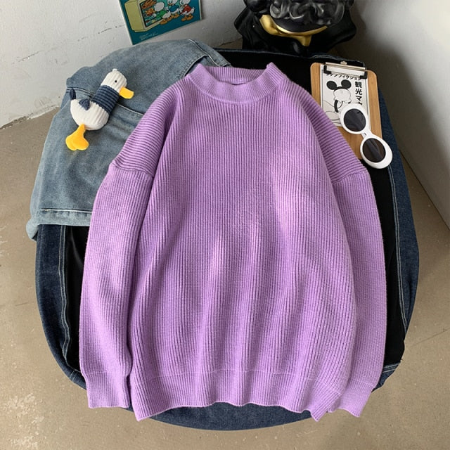Mens Solid Harajuku Warm Knitted Sweaters Pullover 2024 Men Vintage 15 Colors Winter Sweater Male Japanese Wool Sweater