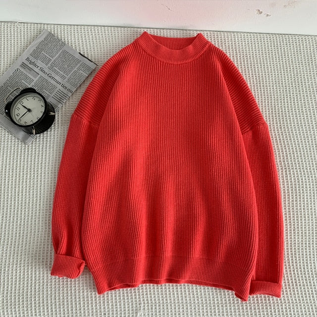 Mens Solid Harajuku Warm Knitted Sweaters Pullover 2024 Men Vintage 15 Colors Winter Sweater Male Japanese Wool Sweater