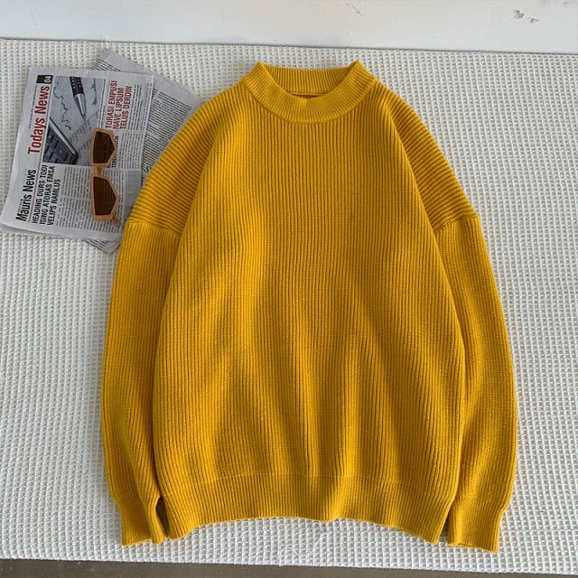 Mens Solid Harajuku Warm Knitted Sweaters Pullover 2024 Men Vintage 15 Colors Winter Sweater Male Japanese Wool Sweater
