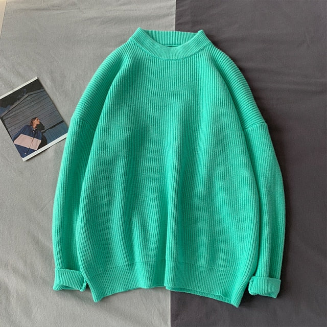 Mens Solid Harajuku Warm Knitted Sweaters Pullover 2024 Men Vintage 15 Colors Winter Sweater Male Japanese Wool Sweater