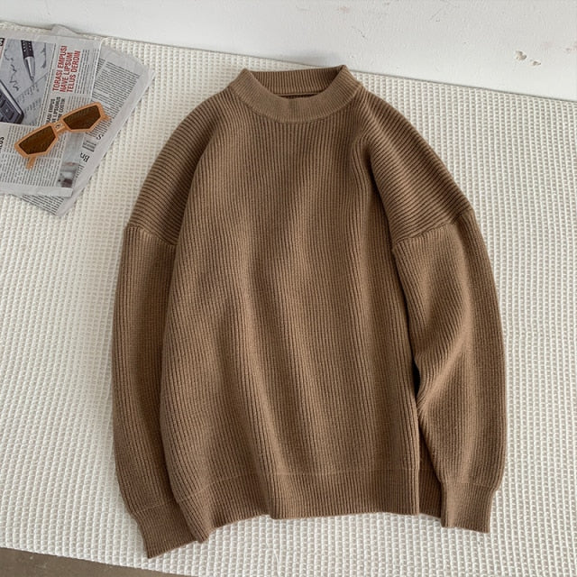Mens Solid Harajuku Warm Knitted Sweaters Pullover 2024 Men Vintage 15 Colors Winter Sweater Male Japanese Wool Sweater