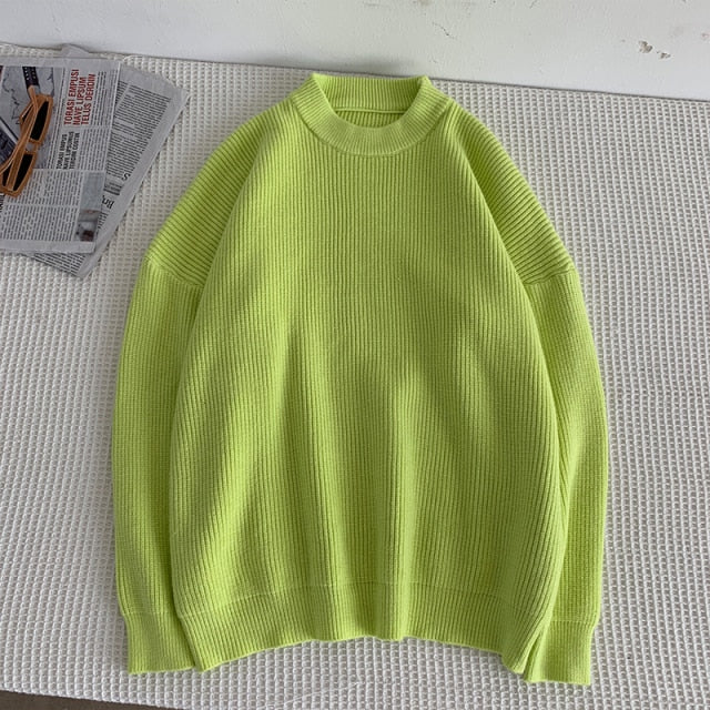Mens Solid Harajuku Warm Knitted Sweaters Pullover 2024 Men Vintage 15 Colors Winter Sweater Male Japanese Wool Sweater