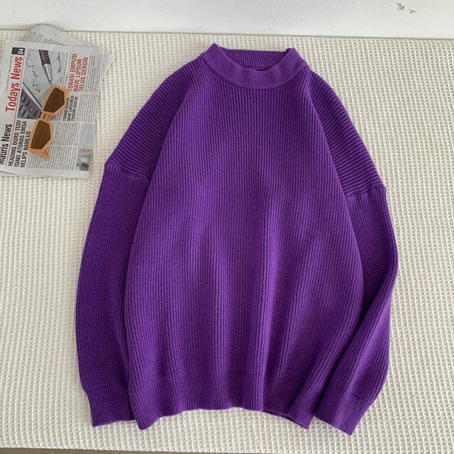 Mens Solid Harajuku Warm Knitted Sweaters Pullover 2024 Men Vintage 15 Colors Winter Sweater Male Japanese Wool Sweater
