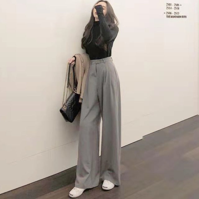 Sixsr Retro Solid Color Wild Straight Wide Leg Pants Female Spring New Korean Fashion High Waist Casual Long Pants