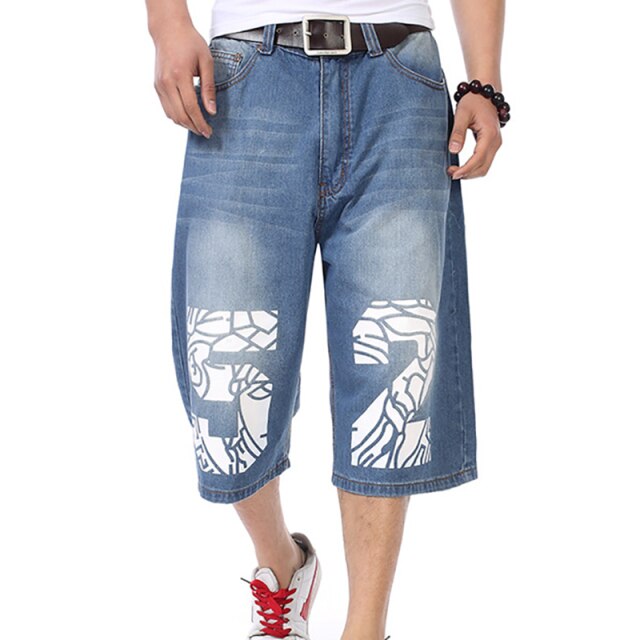 Summer Baggy Short Jeans For Man Light Blue Denim Shorts Fashion Hip-Hop Wide Leg Loose Male Trousers Plus Size 30-46
