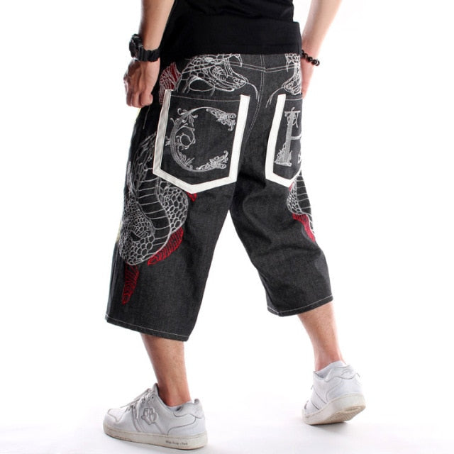 Summer Baggy Short Jeans For Man Light Blue Denim Shorts Fashion Hip-Hop Wide Leg Loose Male Trousers Plus Size 30-46