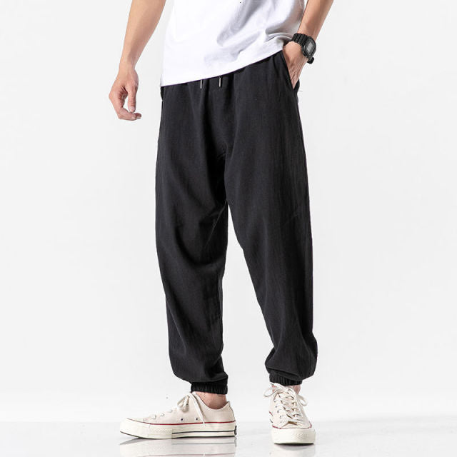 MrGB Cotton Linen Man's Joggers 2024 Men Solid Color Casual Harem Pants Baggy Male Solid Color Pants Men Clothing