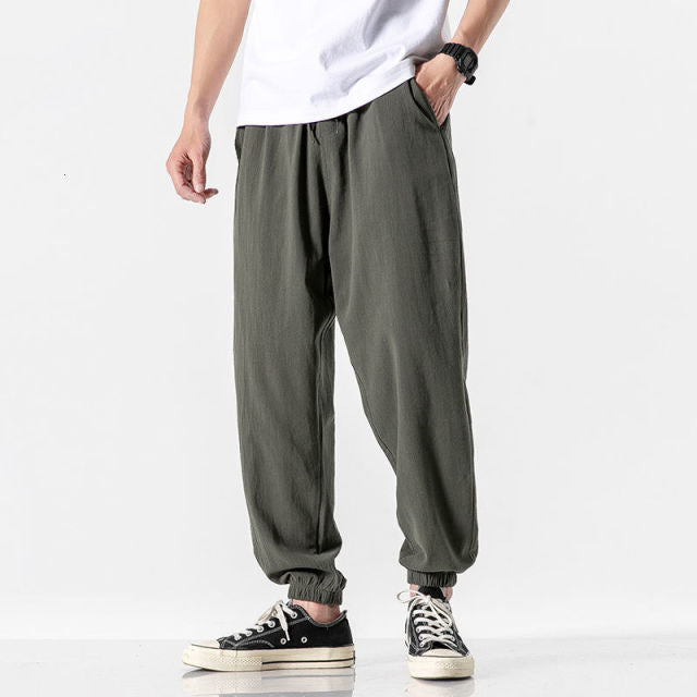 MrGB Cotton Linen Man's Joggers 2024 Men Solid Color Casual Harem Pants Baggy Male Solid Color Pants Men Clothing