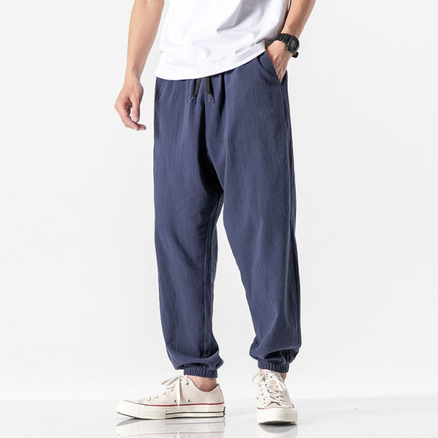 MrGB Cotton Linen Man's Joggers 2024 Men Solid Color Casual Harem Pants Baggy Male Solid Color Pants Men Clothing