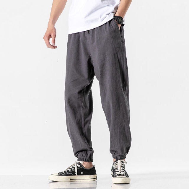 MrGB Cotton Linen Man's Joggers 2024 Men Solid Color Casual Harem Pants Baggy Male Solid Color Pants Men Clothing