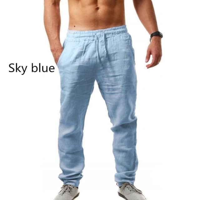 Men Pants Male Cotton Linen Summer quick-dry Breathable Solid Color Linen Trousers Street Casual Comfortable Thin section Male