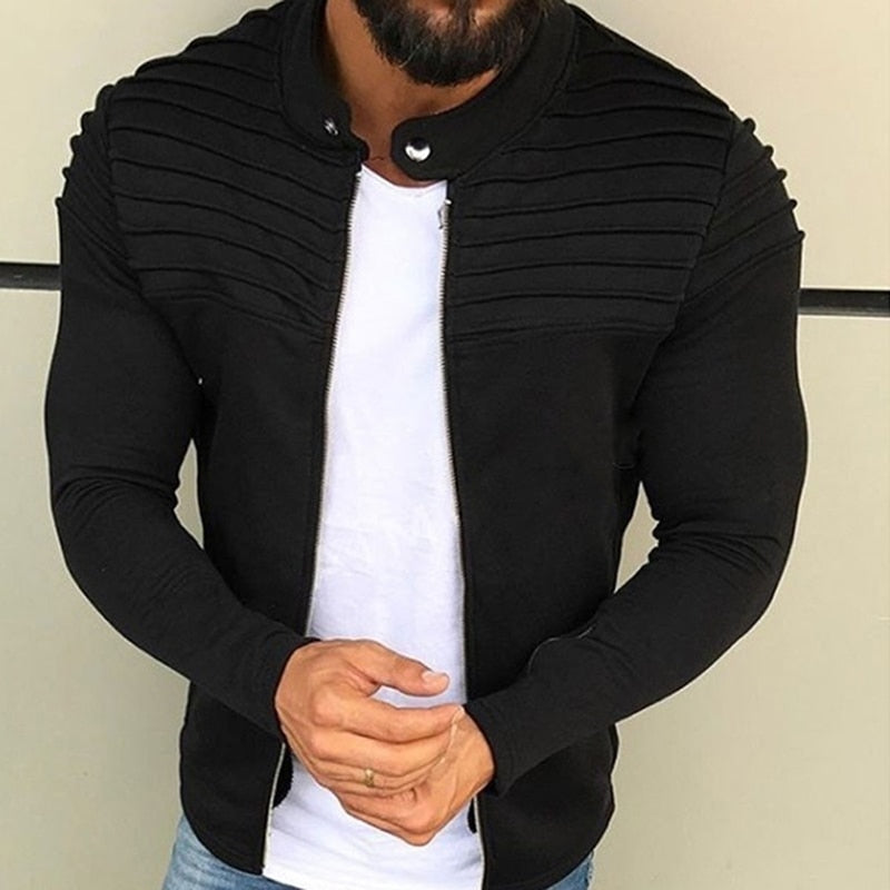 Sixsr New Fashion Sports Casual Men Jacket Men's Autumn Pleats Slim Stripe Fit Jacket Zipper Long Sleeve Coat Cardigan Coat M-XXXL
