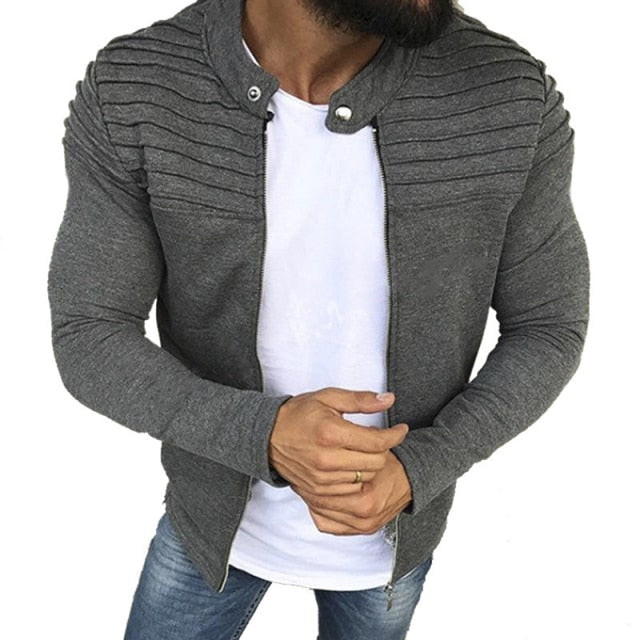Sixsr New Fashion Sports Casual Men Jacket Men's Autumn Pleats Slim Stripe Fit Jacket Zipper Long Sleeve Coat Cardigan Coat M-XXXL