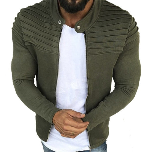 Sixsr New Fashion Sports Casual Men Jacket Men's Autumn Pleats Slim Stripe Fit Jacket Zipper Long Sleeve Coat Cardigan Coat M-XXXL