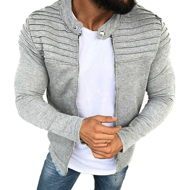 Sixsr New Fashion Sports Casual Men Jacket Men's Autumn Pleats Slim Stripe Fit Jacket Zipper Long Sleeve Coat Cardigan Coat M-XXXL