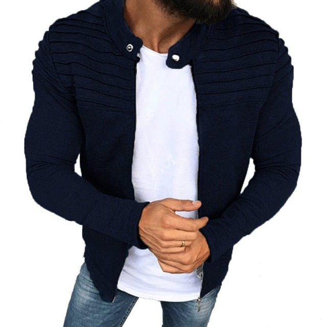 Sixsr New Fashion Sports Casual Men Jacket Men's Autumn Pleats Slim Stripe Fit Jacket Zipper Long Sleeve Coat Cardigan Coat M-XXXL